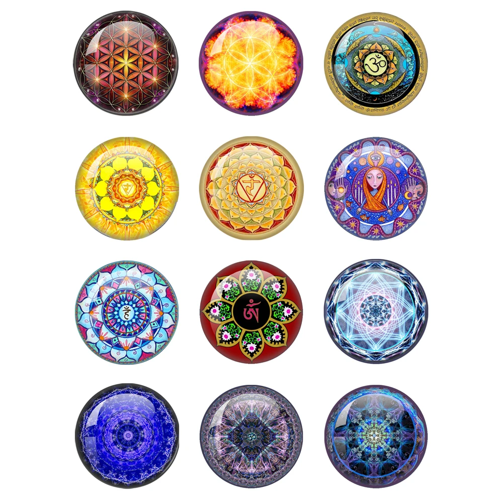 

Vintage Colorful Mandala Art Patterns 12mm/14mm/18mm/20mm/25mm Round Photo Glass Cabochon Demo Flat Back Making Findings