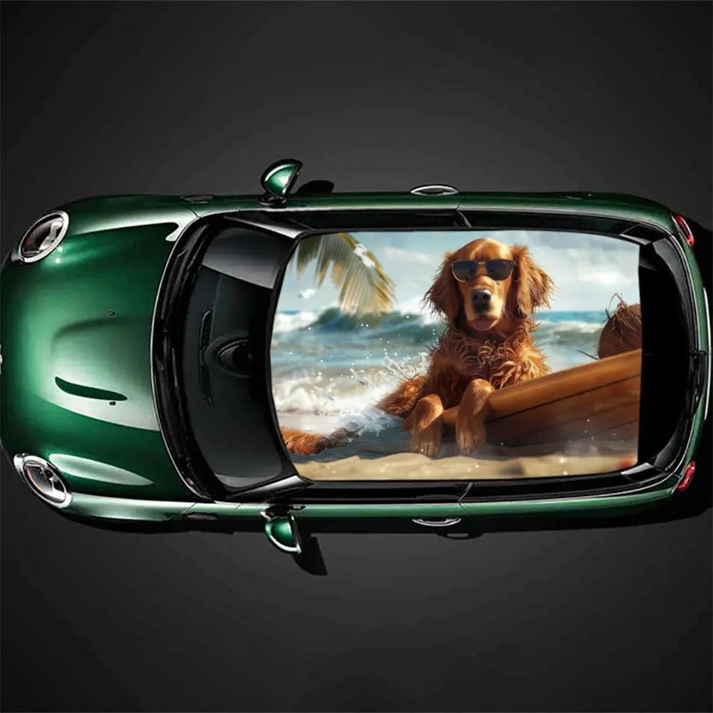 Морская волна отпуск собака принт наклейка на крышу автомобиля обертка для гонок