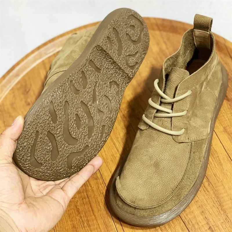 Мужские ботинки новинка весны 2024 нескользящая натуральная кожа на толстой