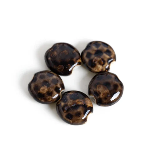 Черные кофейные маленькие плоские керамические бусины 17X19X8 мм с мраморным узором и большим отверстием для изготовления ювелирных изделий своими руками, 5 шт. TCZ716
