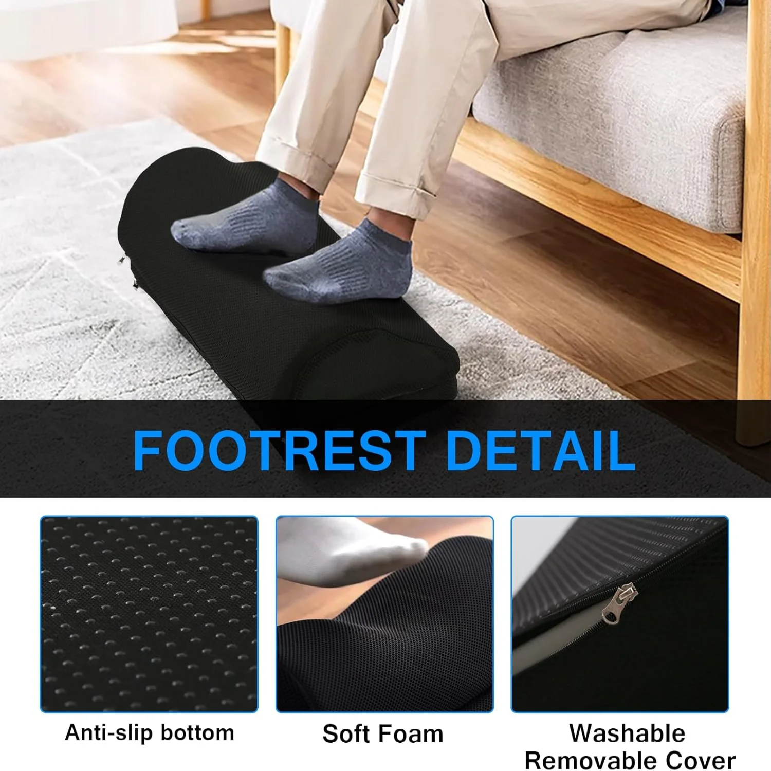Foot Rest for Under Desk at Work Memory Foam Ergonomic Stool with Adjustable Height Footrest Back & Hip Pa