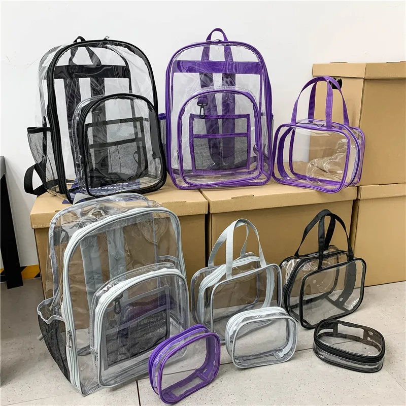 Transparent PVC Set Bag Waterproof Backpack Unisex Large Capacity Backpack Solid Clear Backpack Couple Fashion Bagback Designer images - 6