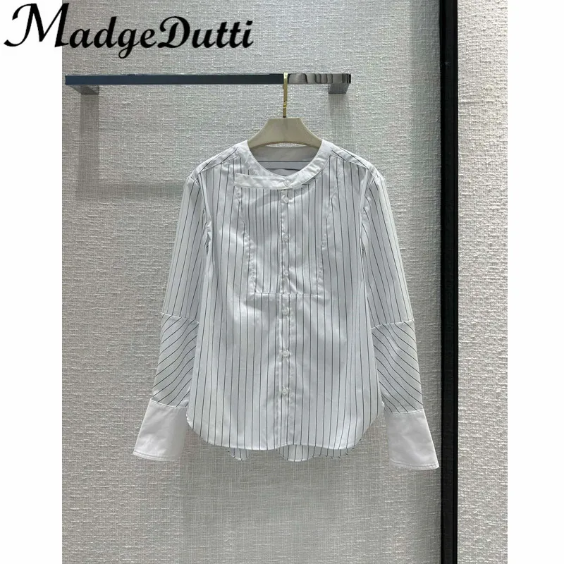 

Женская хлопковая блузка с рукавами-фонариками, круглым вырезом и вышивкой