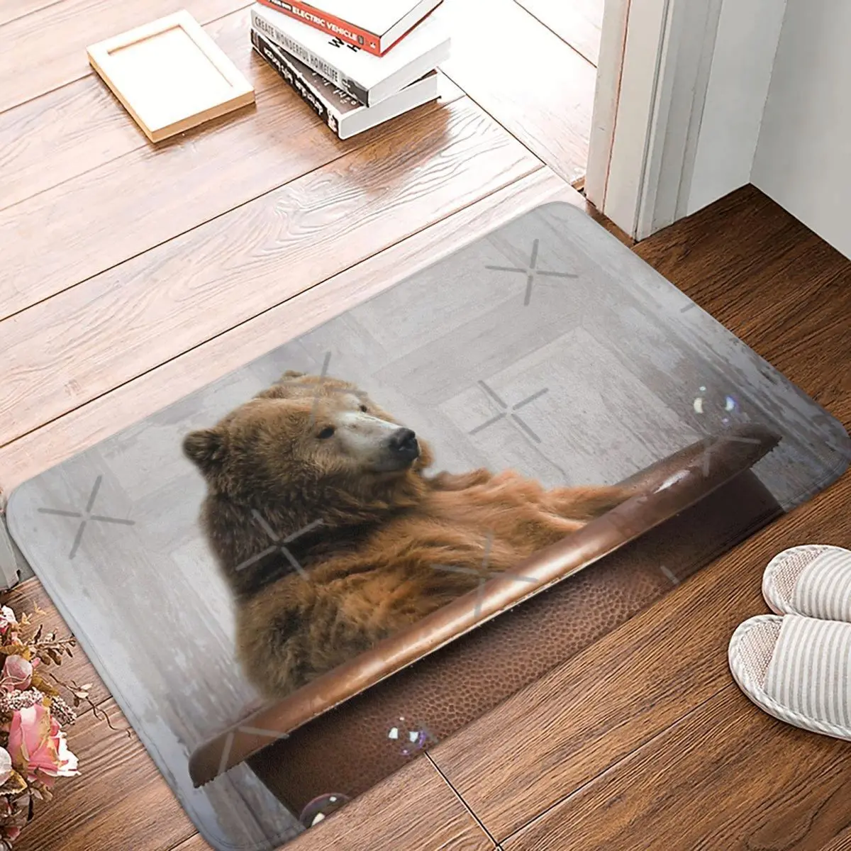 

Bear In Bathtub 60x40cm Carpet Polyester Floor Mats Fashionable Anti-Slip Home Decor