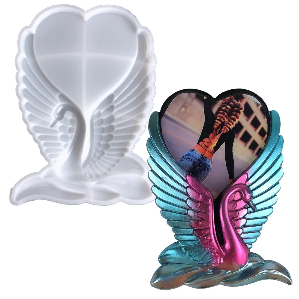 

Swan Love Heart Drop Glue Resin Epoxy Mold Wall Decoration Semi-stereoscopic Swan Wings Love Photo Frame Pendulum Silicone Mold