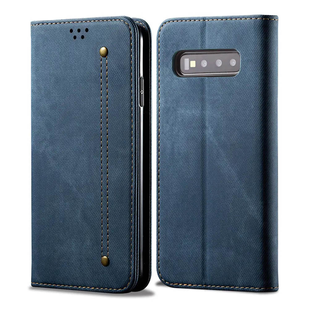 

Case For Samsung Galaxy S10 Magnetic Denim Wallet Leather Flip Cover Foldable Shockproof Full Protective Cover For Galaxy S10