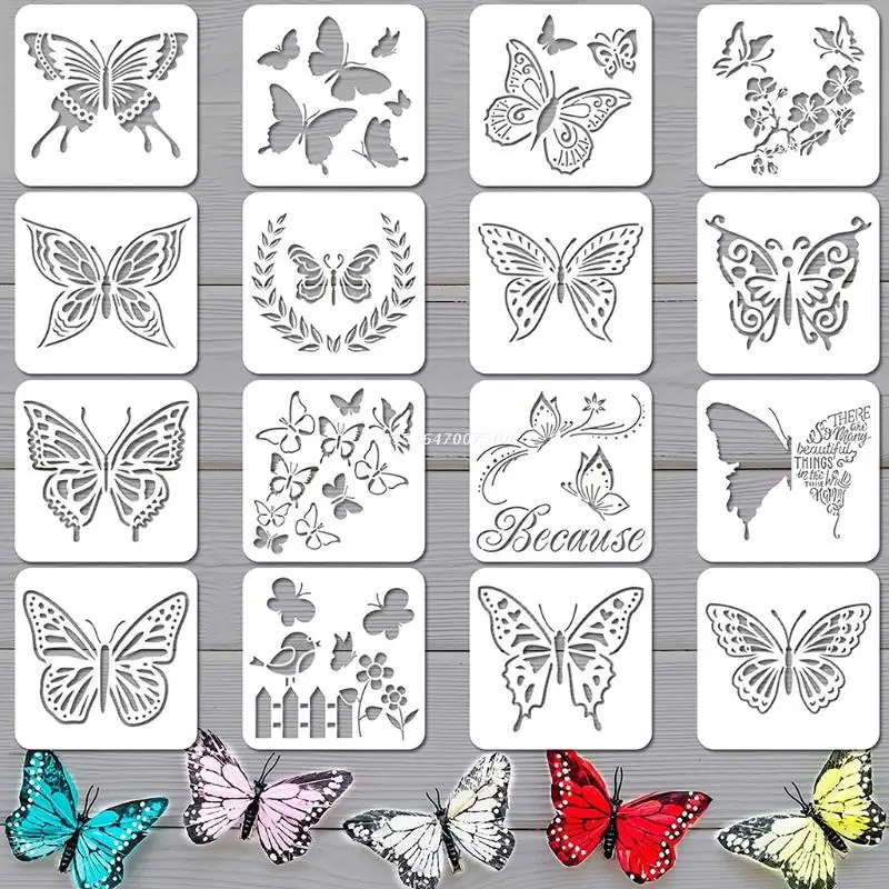 

16Pcs Butterfly Theme Painting Stencils Sets with Witch/Bat/Ghost/Owl and More Dropship