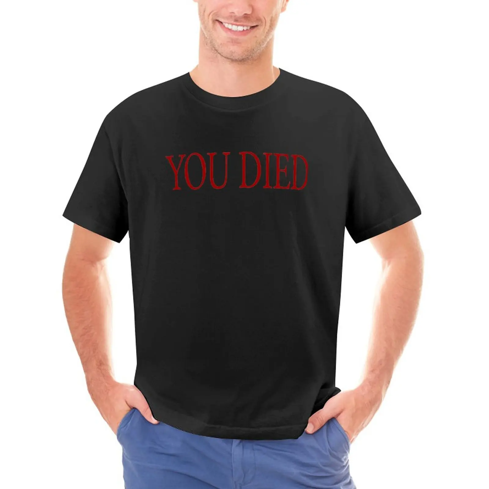 

Футболки с надписью «ты умер, Темные души», популярная футболка с круглым вырезом, графическая футболка, кавайные мужские футболки