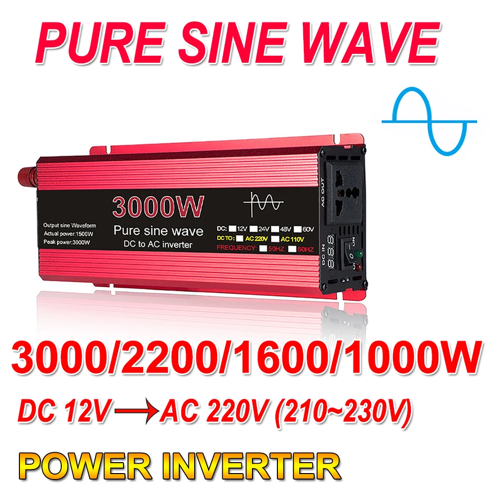 

3000W/2200W/1600W/1000W Pure Sine Wave Inverter LED Display Car Solar Inverter 12V TO 220V Voltage Converter Power Transformer