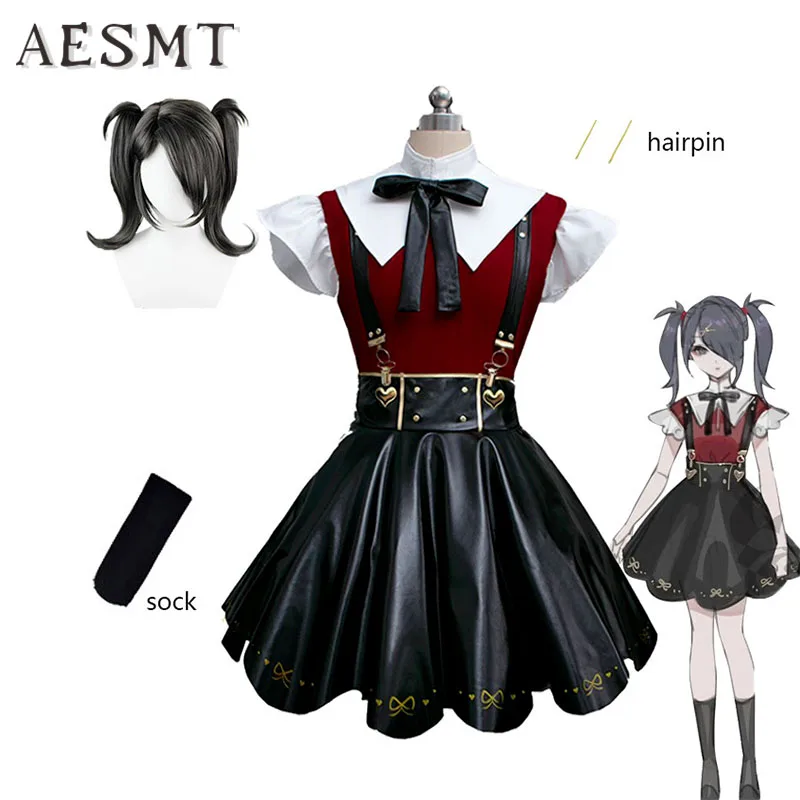 

Anime NEEDY GIRL OVERDOSE Angel-chan Cosplay Costume Punk Girls Gothic Lolita Black Faux Leather Strap Dress Halloween Unisex
