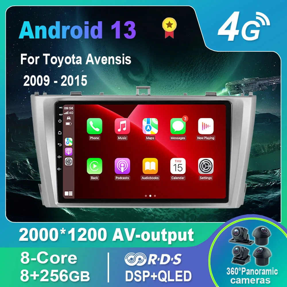 

Автомагнитола на Android 13,0/Мультимедийный видеоплеер для Toyota Avensis 2009-2015 GPS QLED Carplay DSP 4G WiFi Bluetooth