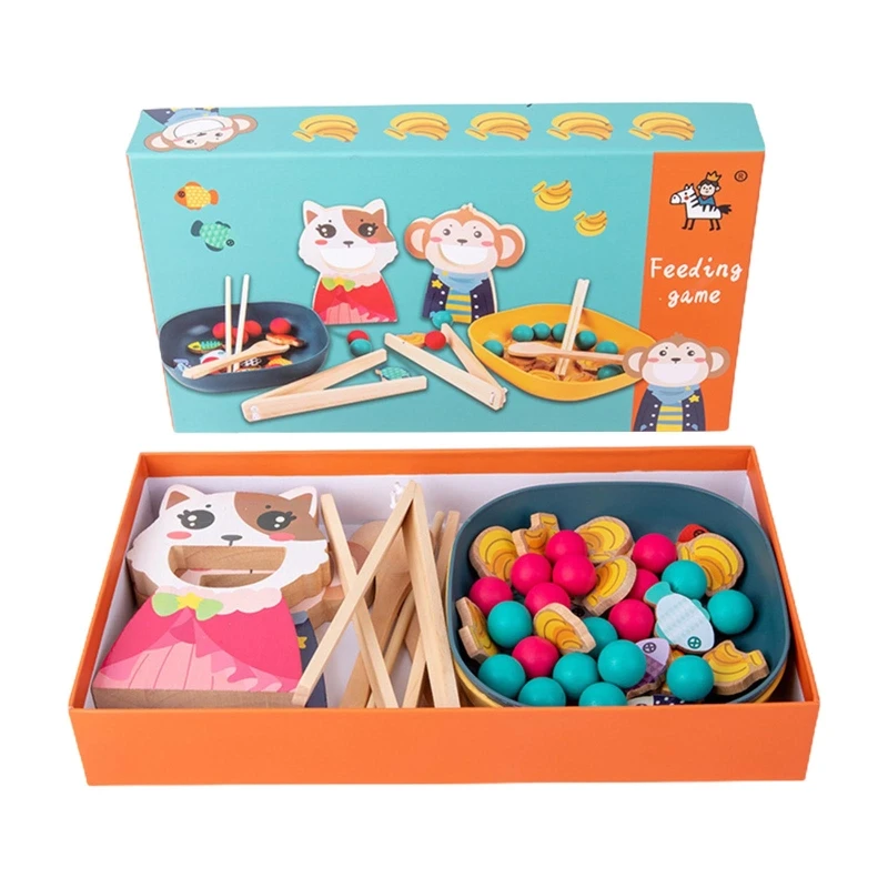 

Baby Brain Training Feeding Toy Bright Color Cartoon Bear Shaped Funny Accompany Toy Eco-friendly Wood Material GXMB