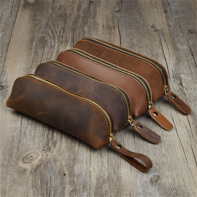 

Retro Leather Pencil Case High Capacity Business Pencil cases School Office Pen Bag Pouch Stationery Supplies