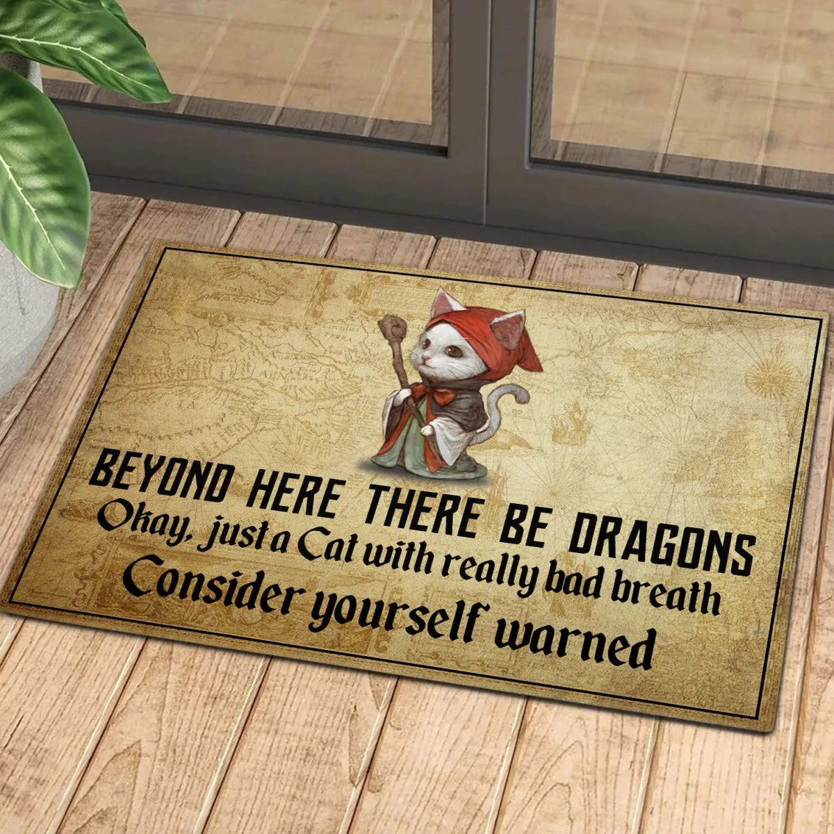 

Neweat Doormat Cat Wicca Beyond Here There Be Dragons Decor Porch Rug Mats Floor Carpet 3D Indoor Outdoor Doormat Non-slip -1