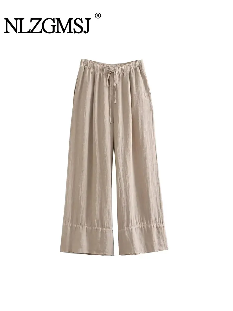

Nlzgmsj TRAF Autumn Pant Women Casual Trousers Tie Dye Print High Waisted Side Pockets Full Length Female Straight Pants
