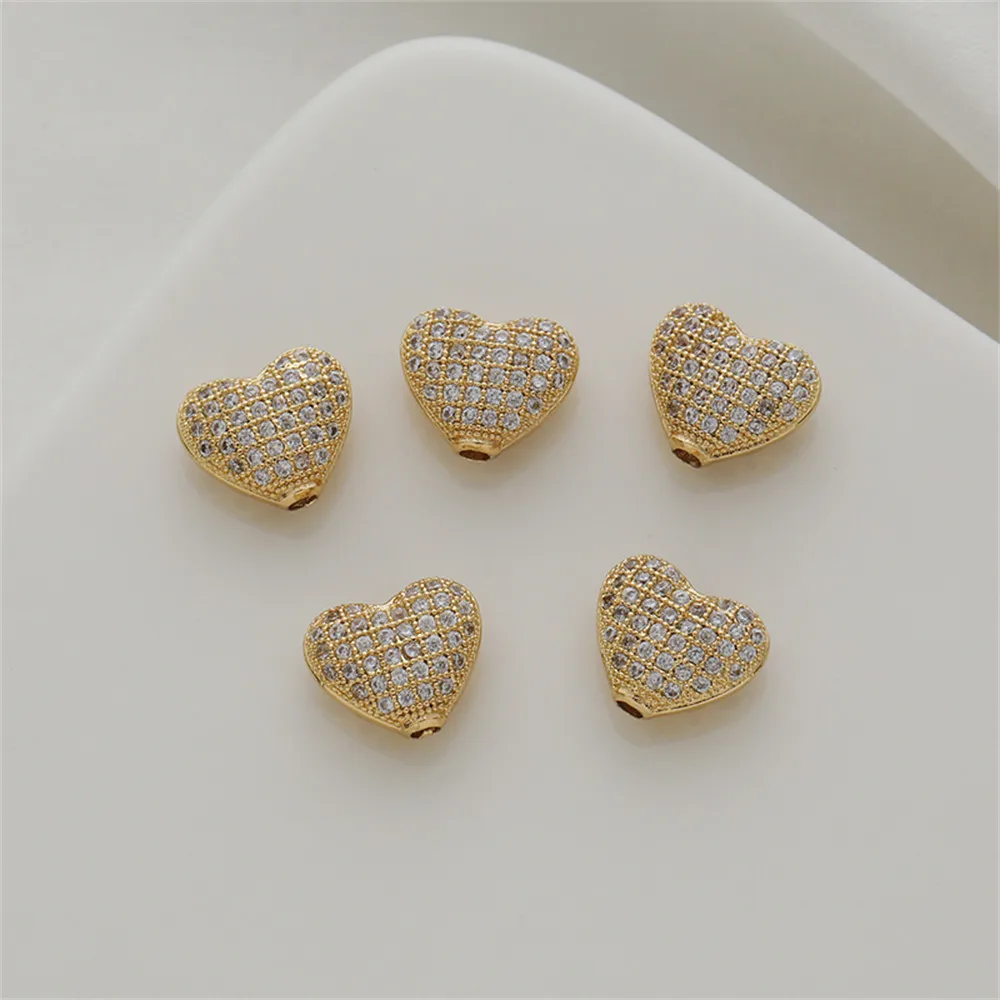 Купи 14K gold clad colorful micro inlaid zirconia peach heart 9x11mm love heart straight hole diy accessories bracelet necklace beads за 84 рублей в магазине AliExpress