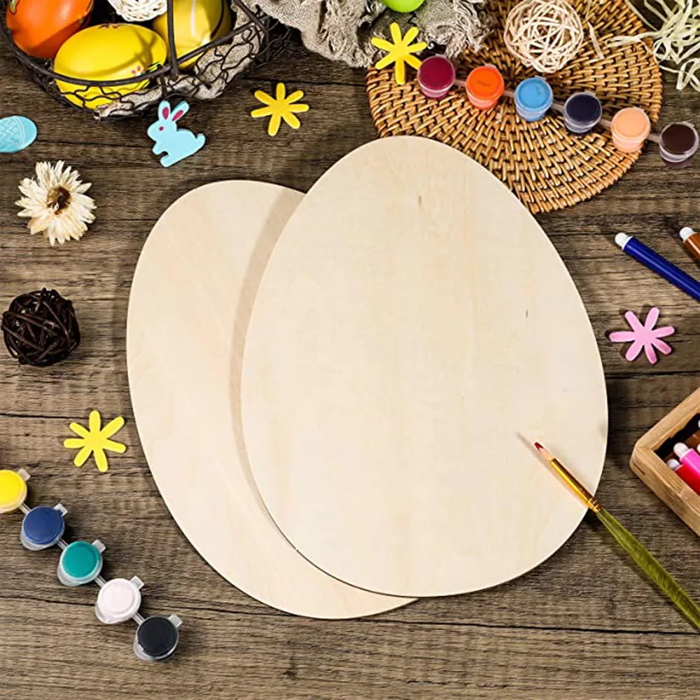 

6 Pieces DIY Wooden Craft Tags Ornaments Egg Shape Easter Egg Wood Slices 10 Inch Wooden Easter Egg Cutouts Unfinished Wood Egg