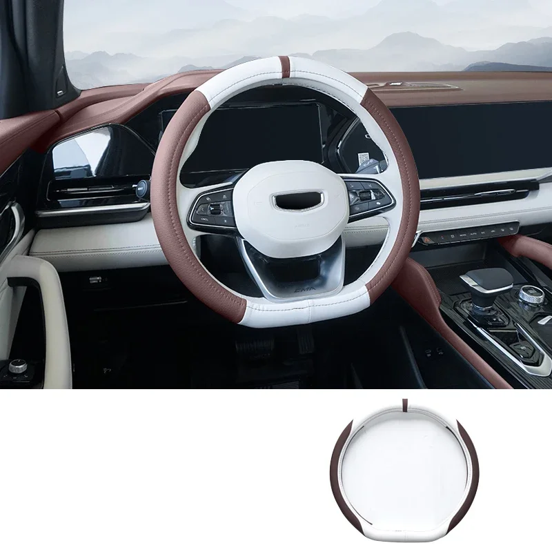 

Для Geely Monjaro KX11 2022-2024 Grand Koleos 2025 автомобильный Стайлинг дышащий нескользящий кожаный чехол на руль автоаксессуары