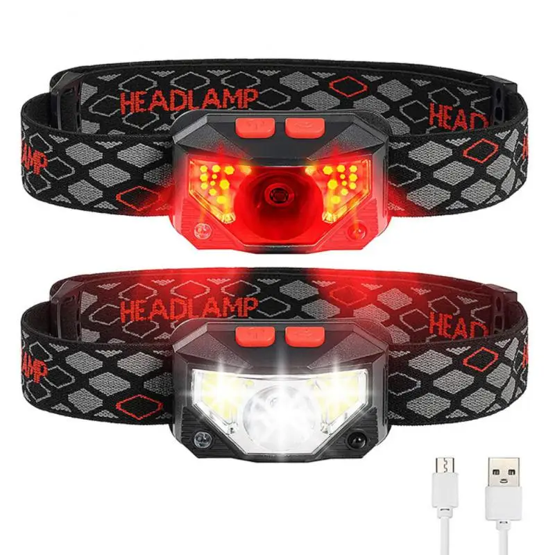

1200 Mah Headlight Ultralight Portable Fishing Light Usb Charging Intelligent Outdoor Night Fishing Strong White Light Red Light