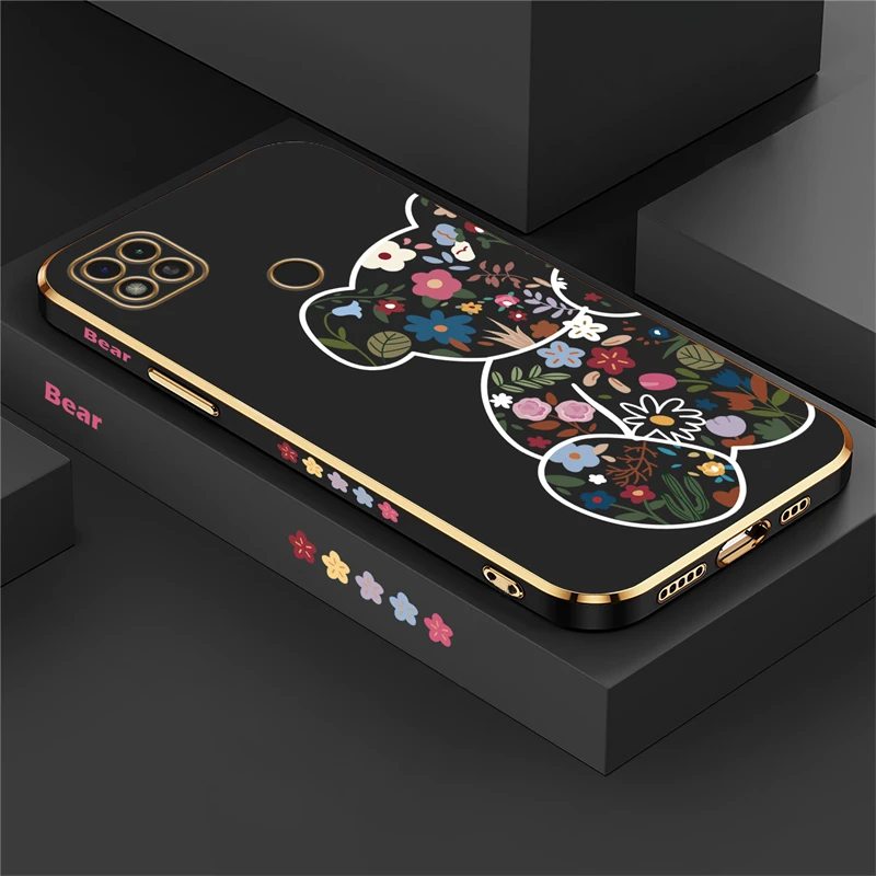 

Plating Silicone Case For Xiaomi Redmi 9C 10 7 12C 9A 8A 9T A1 K20 K30 K40 Pro ShockProof Side Pattern Flower Soft Cover Coque