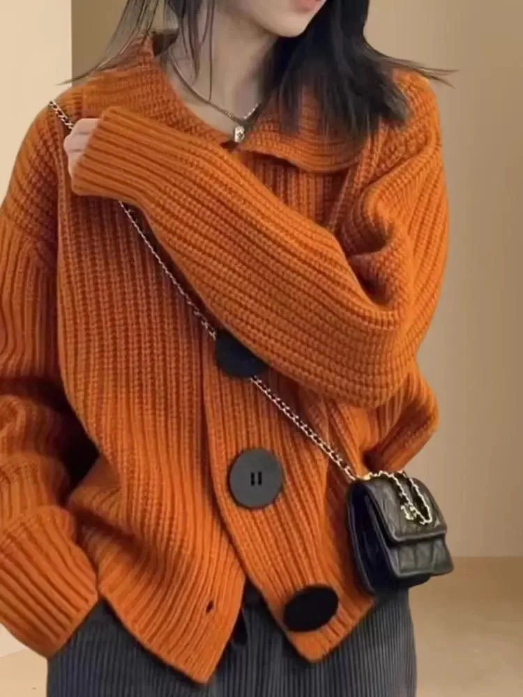 Женская куртка из мериносовой шерсти осенне-зимний вязаный свитер с воротником и