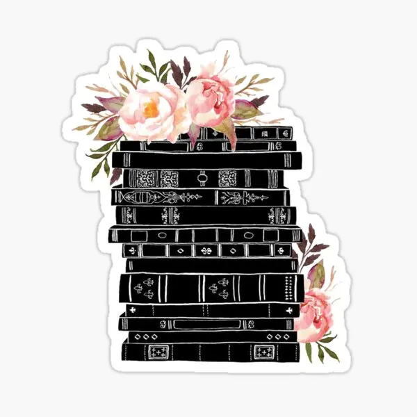 

Watercolor Flowers And Stack Of Books 5PCS Stickers for Decor Laptop Wall Funny Print Living Room Room Art Car Stickers