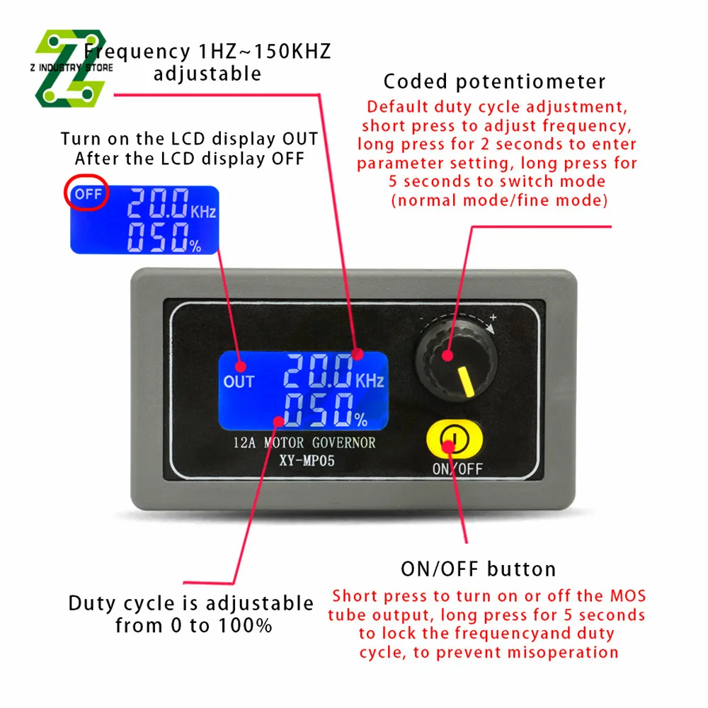MP05 PWM DC 6-30V 12V 24V регулятор скорости двигателя 5A 150W регулируемый светодиодный