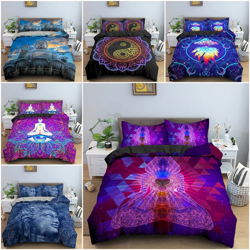 

Indian Mandala Buddha Bedding Set Psychedelic Duvet Cover Microfiber Comfortable Quilt Cover Luxury Bed Set