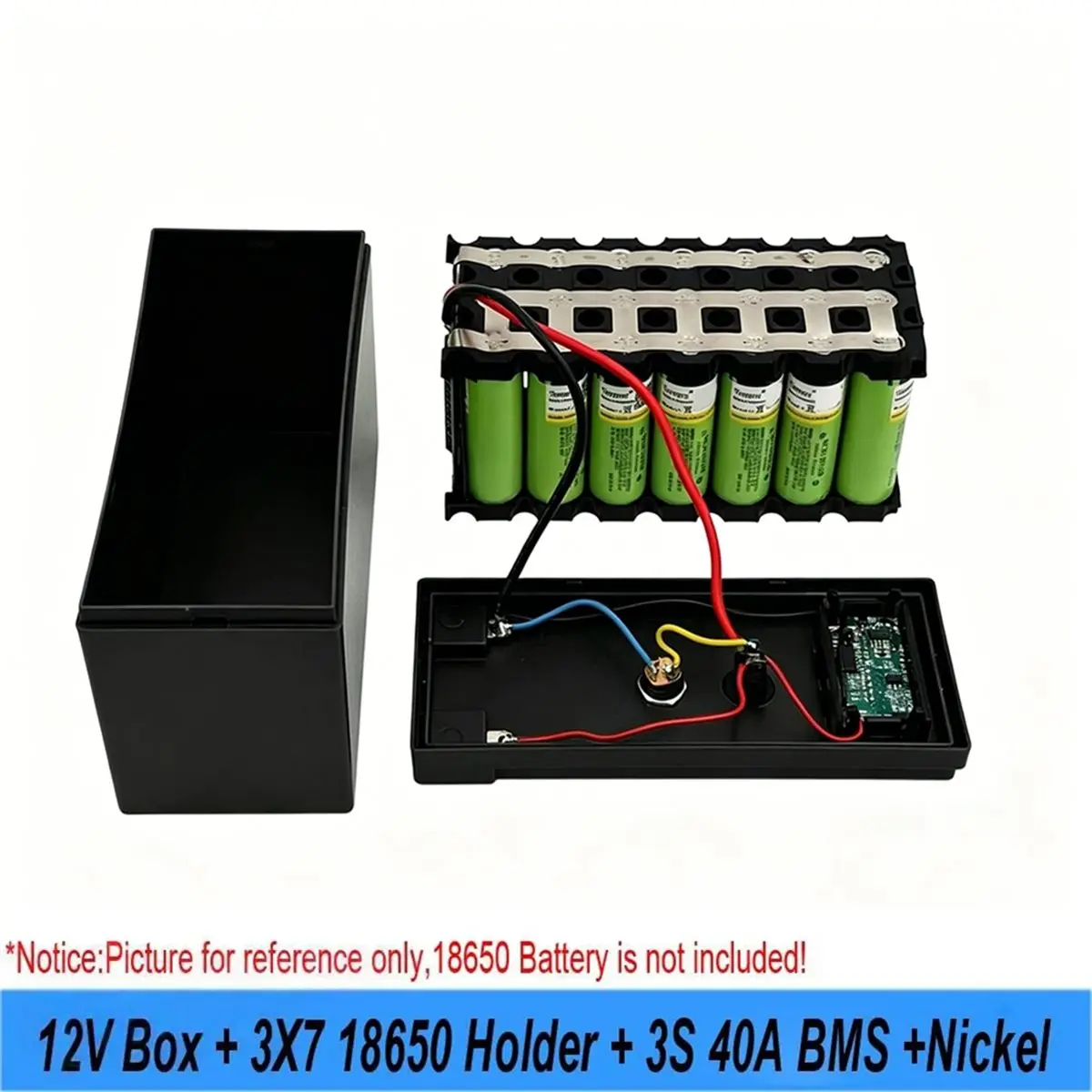 Фото Комплект для сборки аккумуляторного блока ABSY DIY 12V 3S7P 18650: Корпус 12В + держатель для 3x7 аккумуляторов 18650 + контроллер 3S 40A + дисплей напряжения + Power Bank с двумя USB-портами B №1