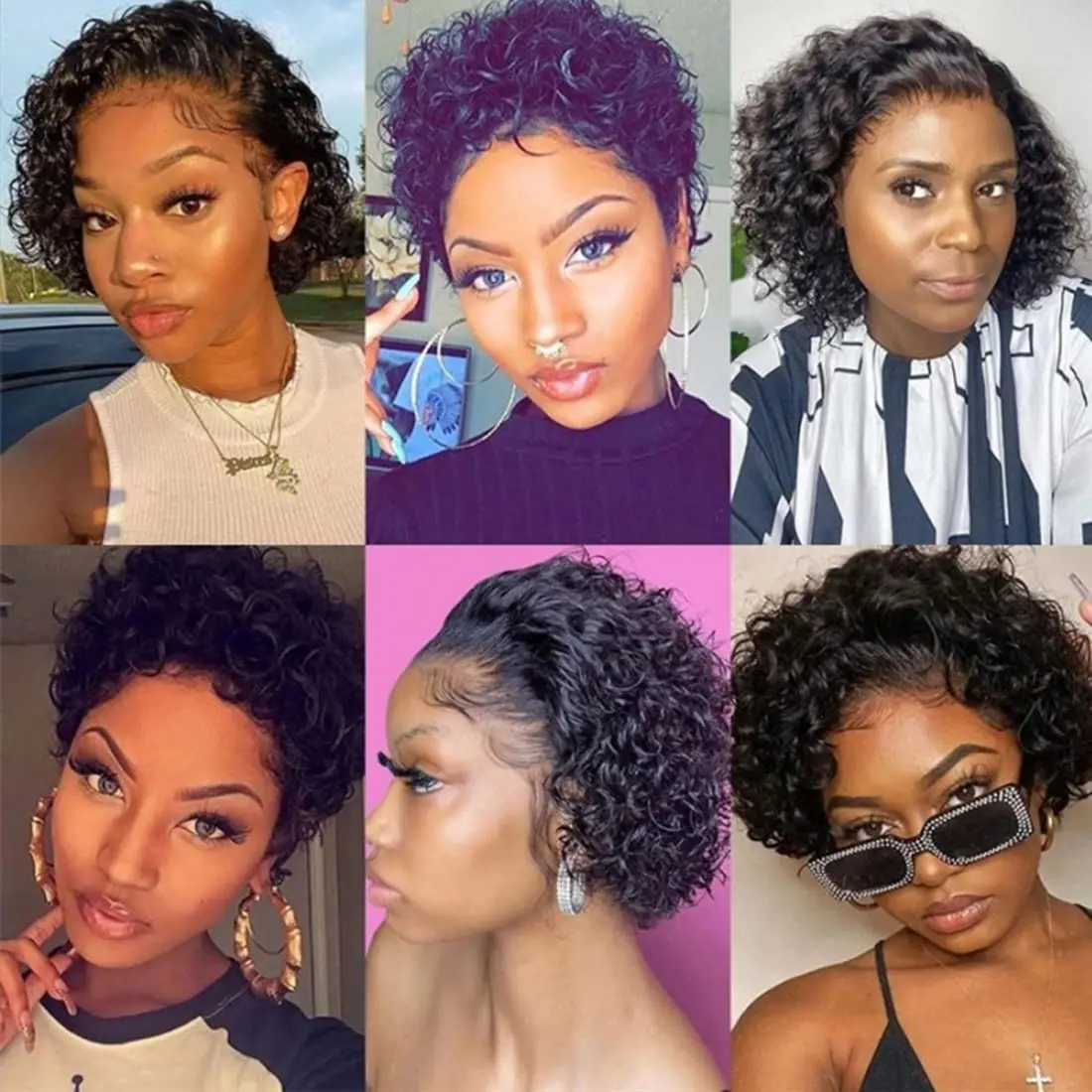 Short Curly Human Hair Wigs Cheap Pixie Cut Wig 8 Inch 13X1 13x4 4x4 Transparent Lace Wig Preplucked Hairline Wigs For Women