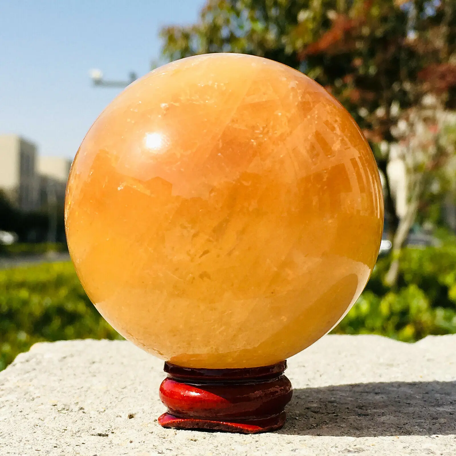 

Natural Orange Calcite Sphere Crystal Quartz Ball Chakra Healing Rock Reiki Stone Carving Crafts with Stand Decoration