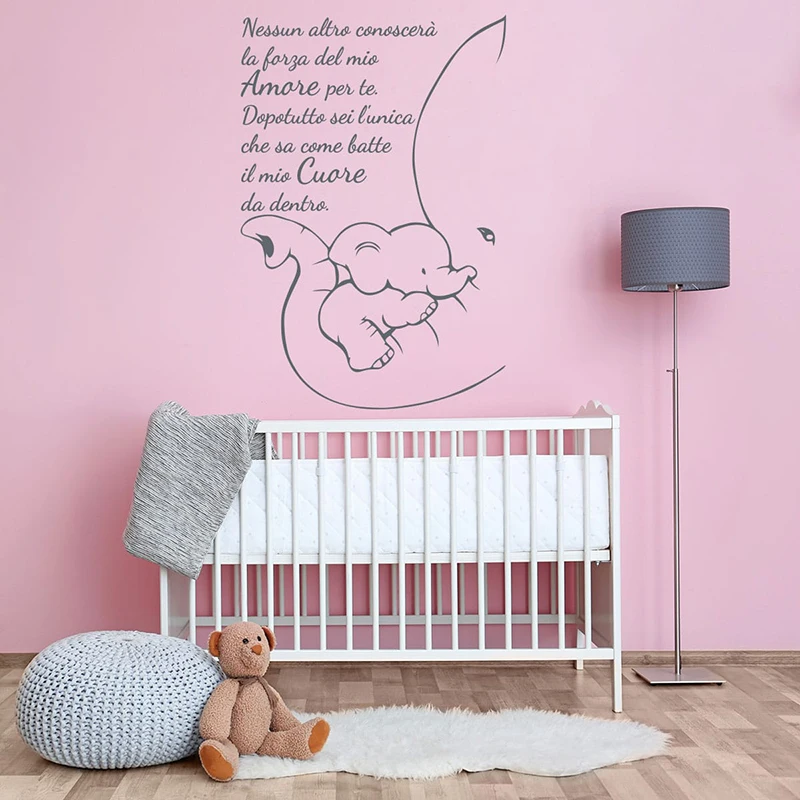 

Cartoon Wall Sticker Italian Elephant How My Heart Beats Baby Nursery Kids Room Decorr Modern Italian Quotes Animal Vinyl Decal