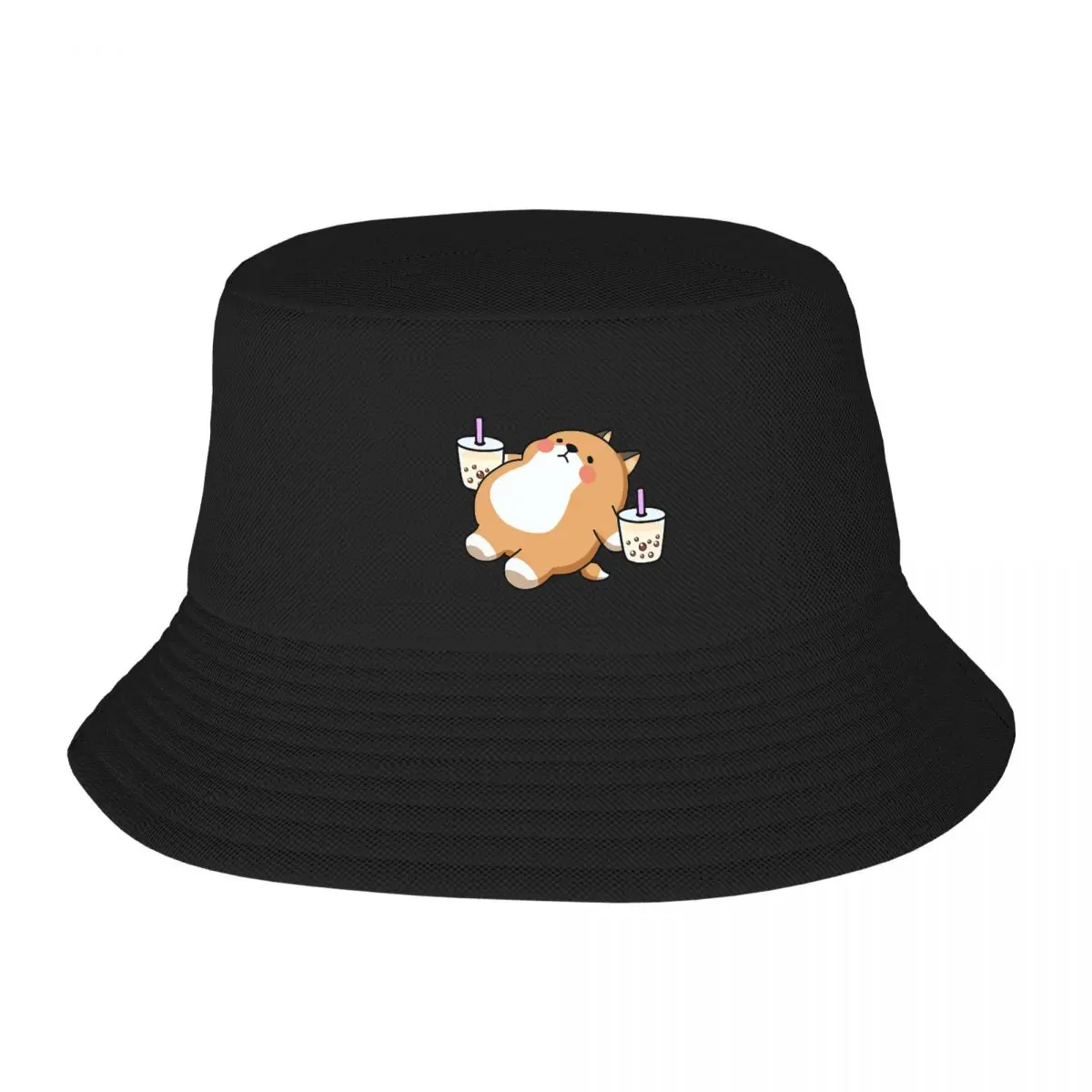 

Lazy Shiba Loves Boba! Adult Fisherman's Hat Bob Bucket Hats Men Women Caps fisherman Hat Girl Boy Hat