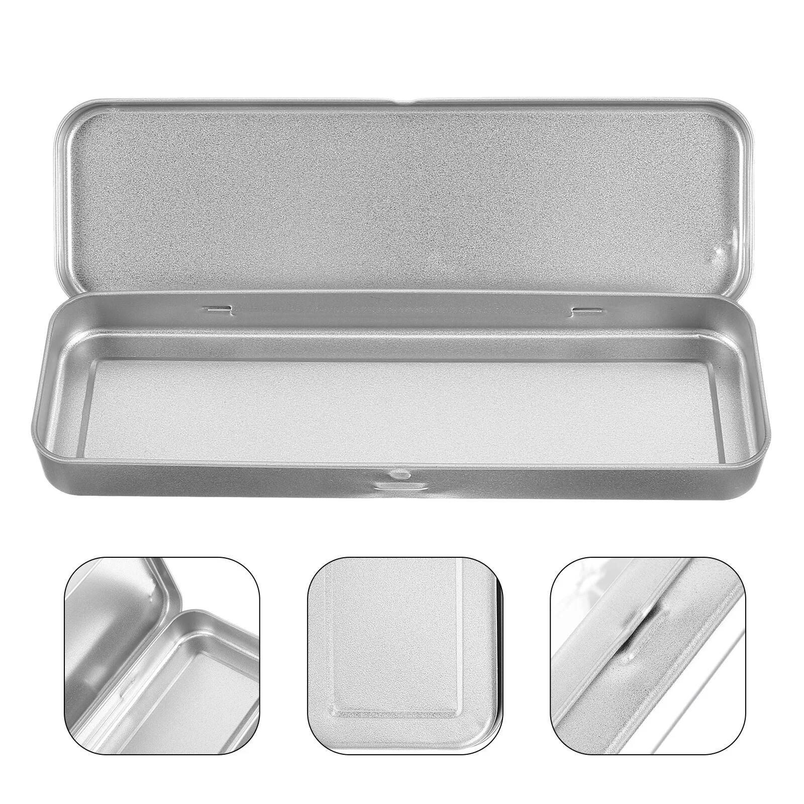 

Empty Tin Box Case Containers Metal Rectangular Tin with Hinged Lid Silver Storage Organizer Tins for Makeup Brush
