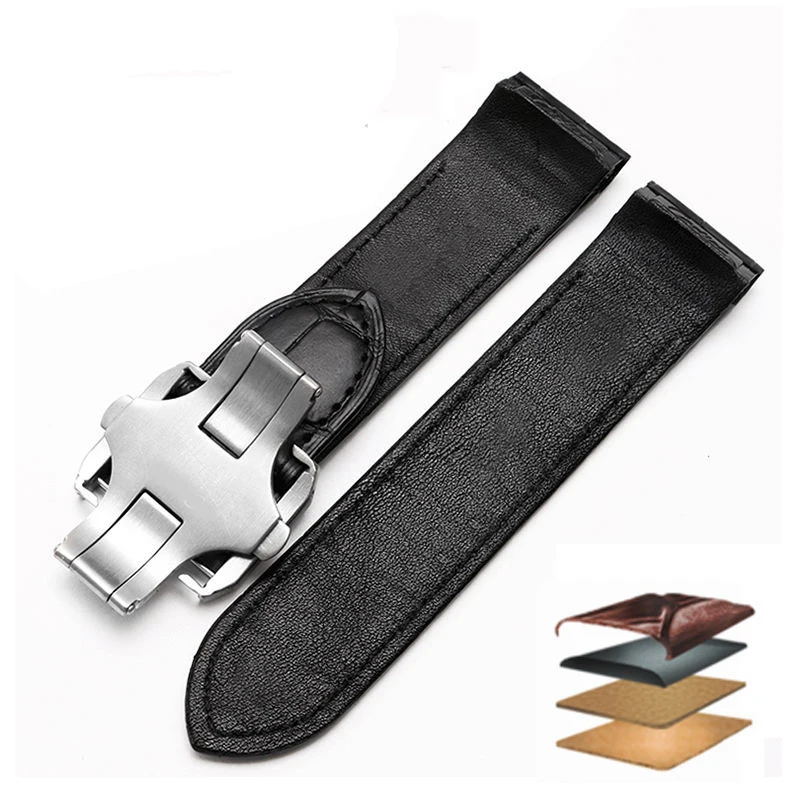 High-end Genuine Leather watch strap 20mm 23mm for cartier Santos strap Santos 100 men's and women's folding clasp watchband