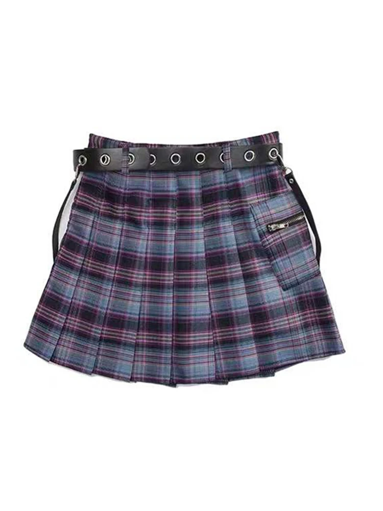 Фиолетовая клетчатая плиссированная юбка Y2K в стиле Харадзюку для девочек милые