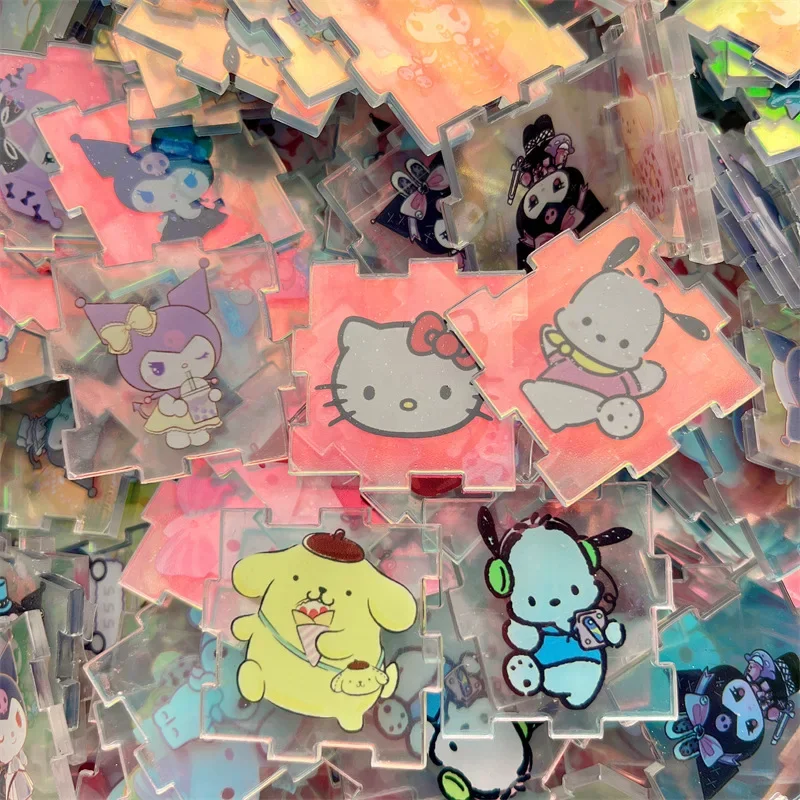 

120pcs Sanrio Kuromi Hello Kitty Acrylic 4CM Laser Assemble DIY Storage Box Stickers Double-sided Transparent Sheet Patch Gift