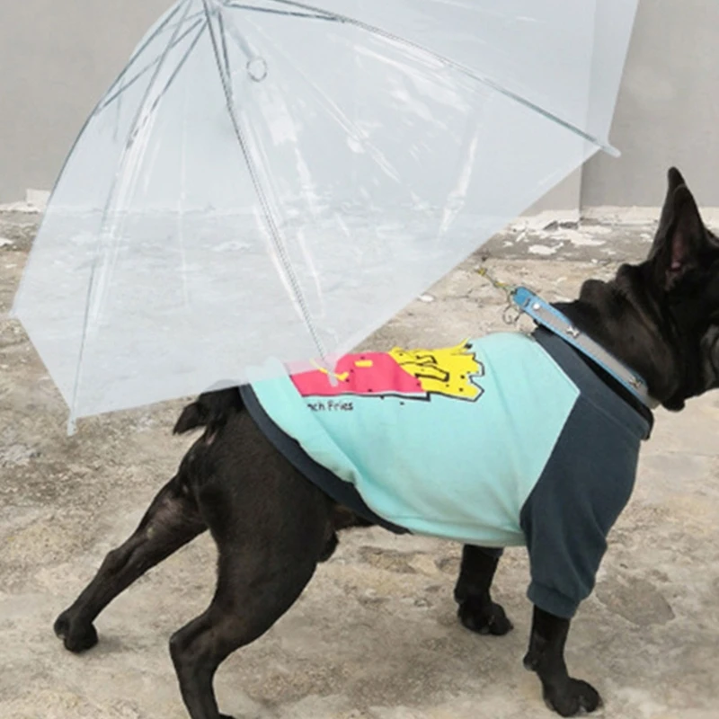 Umbrella with Leash Transparent Walking Umbrella for Dog Fits 19” Back Length Drop Shipping