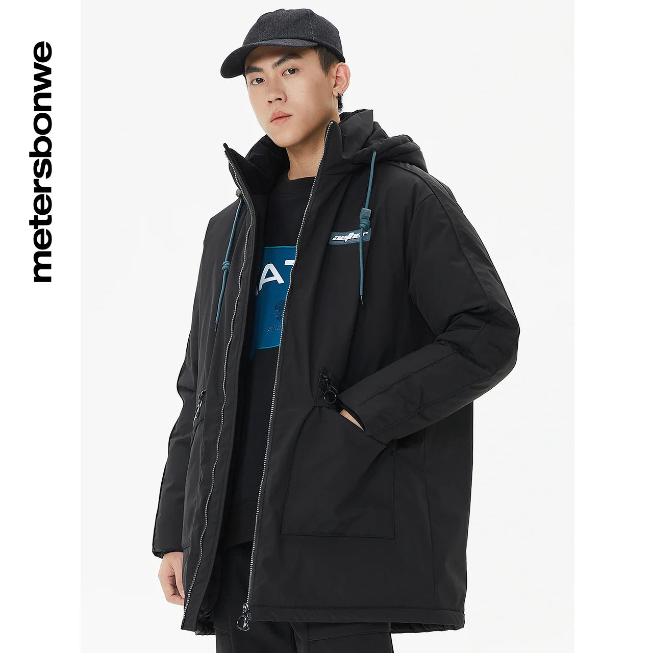 Metersbonwe Long Down Jacket Men Winter Warm 80% Gray Duck Down Hooded Anti-snow Winter Loose Down Coat Brand Warm Outerwear