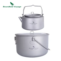 boundless voyage 2900ml titanium hanging pot with 1l water kettle outdoor camping cooking kit lightweight teapot cookware set