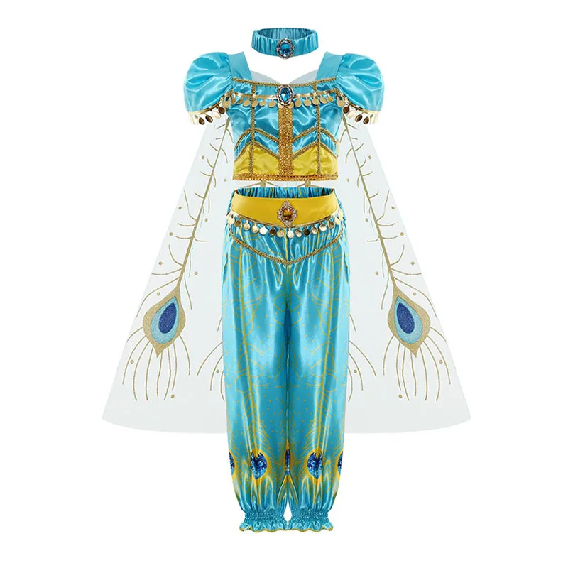 

asmine Princess Dress Princess Dress Up Of Aladdin Costume Girls Birthday Party Halloween Fantasy Top Pant Headband 2 4 6 8 10Y