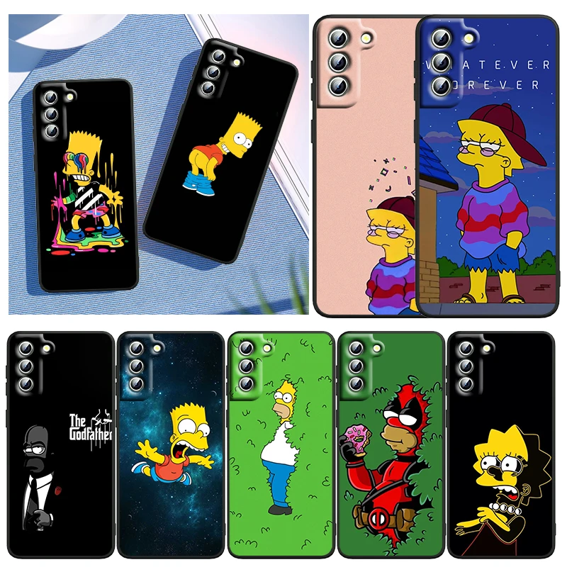 

Anime Simpsons Lisa Bart Phone Case For Samsung Galaxy S22 S21 S20 FE Ultra Pro Lite S10 S10E S9 S8 Plus 5G Black Soft Cover