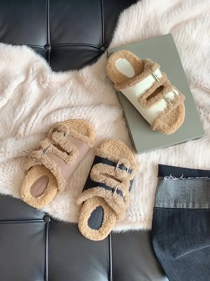 

Тапки женские на платформе и низком каблуке, меховые шлепанцы, базовая обувь в римском стиле, с копым носком, тканевые, 2022