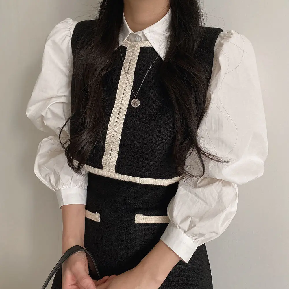 2 Piece Set Women Vest Two Piece Skirt And White Shirt Suit Vintage Kawaii Matching Sets Short For Conjuntos De Mujer Roupas images - 6