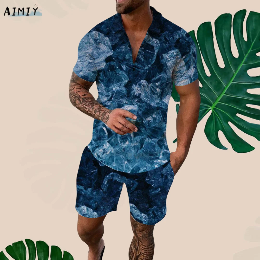2022 Summer New Fashion Men's POLO Shirt Short Sleeve + Shorts Set Street Sports 3D Printing Outfit Men's Sportswear Suit Top