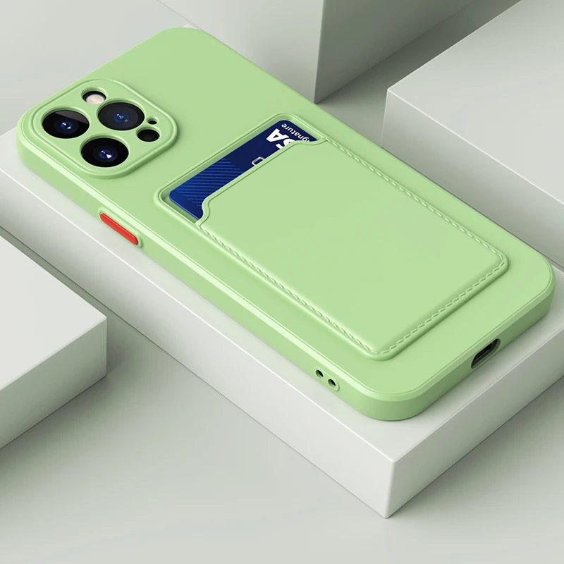 

Soft Card Holder Luxury Case For Case For iPhone 14 13mini 12 11 Pro Max X XR XS MAX 7 8 Plus SE2 3 Silicone Solid Color Cover