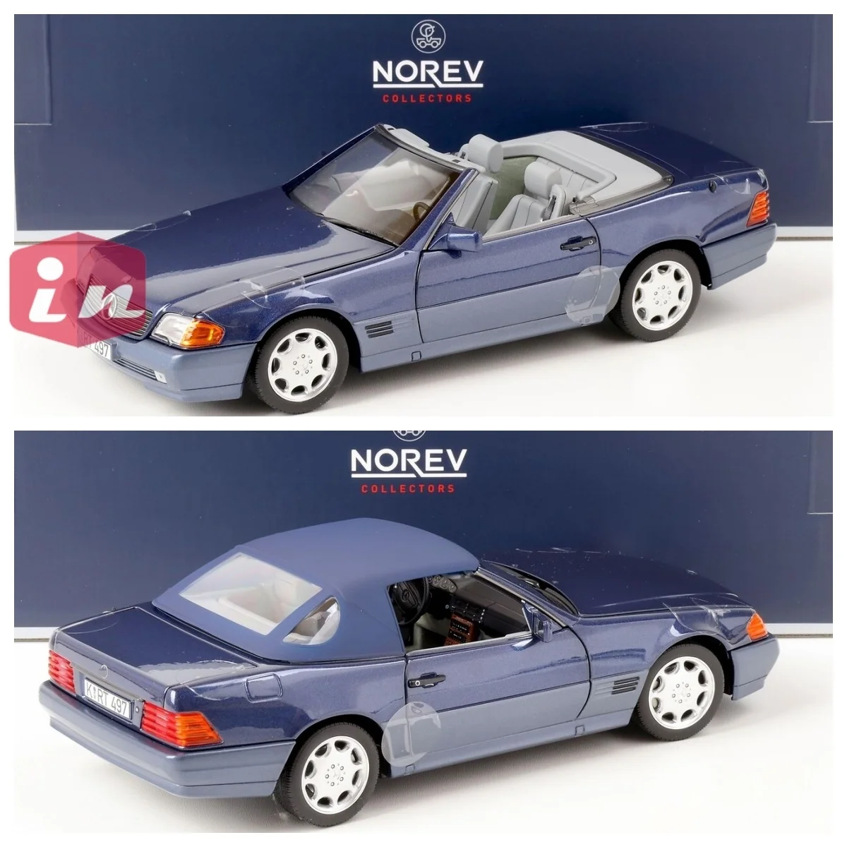 

1989 1:18 Norev 500SL Cabriolet R129 Blue Metallic DieCast Model Car Collection Limited Edition Hobby Toy Car