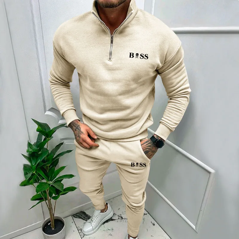 

Мужской комплект из двух предметов, повседневный однотонный топ на молнии с принтом, 2023