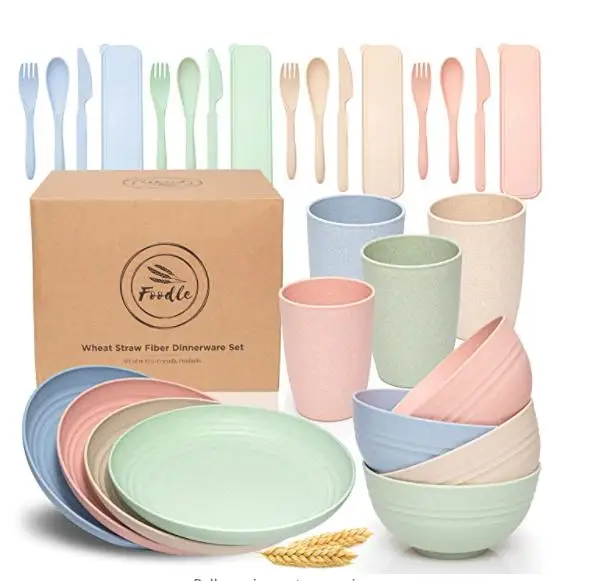 

16pcs Wheat Straw Dinnerware Sets Bowl+Plate+Cup Tableware BPA Free Kids Dishes Baby Eating Dinnerware Set Unbreakable Bowls