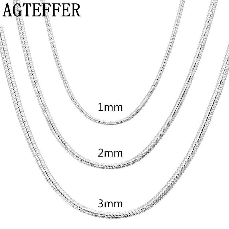 Серебряная цепочка AGTEFFER 925 пробы 1 мм/2 мм/3 мм ожерелье для мужчин и женщин